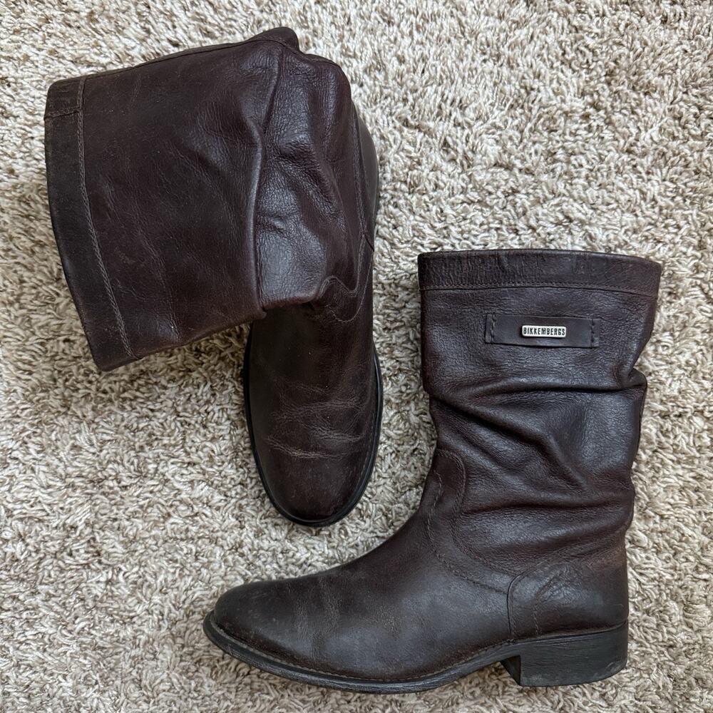 Dirk Bikkembergs Waxed Brown Leather Blister Slouch Boots EU Size 41 / Size 8
